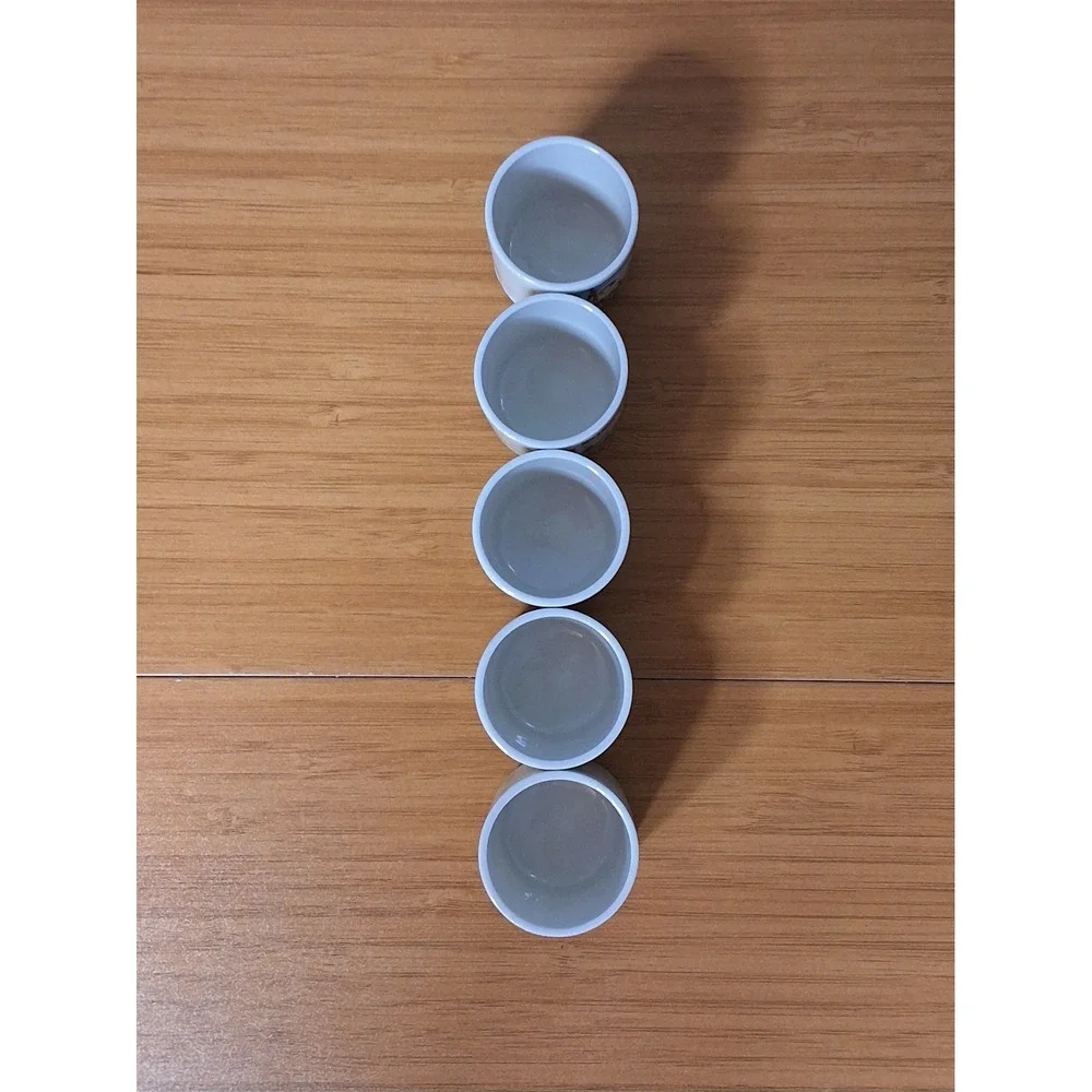 Vintage Japanese Sumo Wrestler Sake Cup Set 5pc Ceramic Ochoko Ukiyo-e Art White
